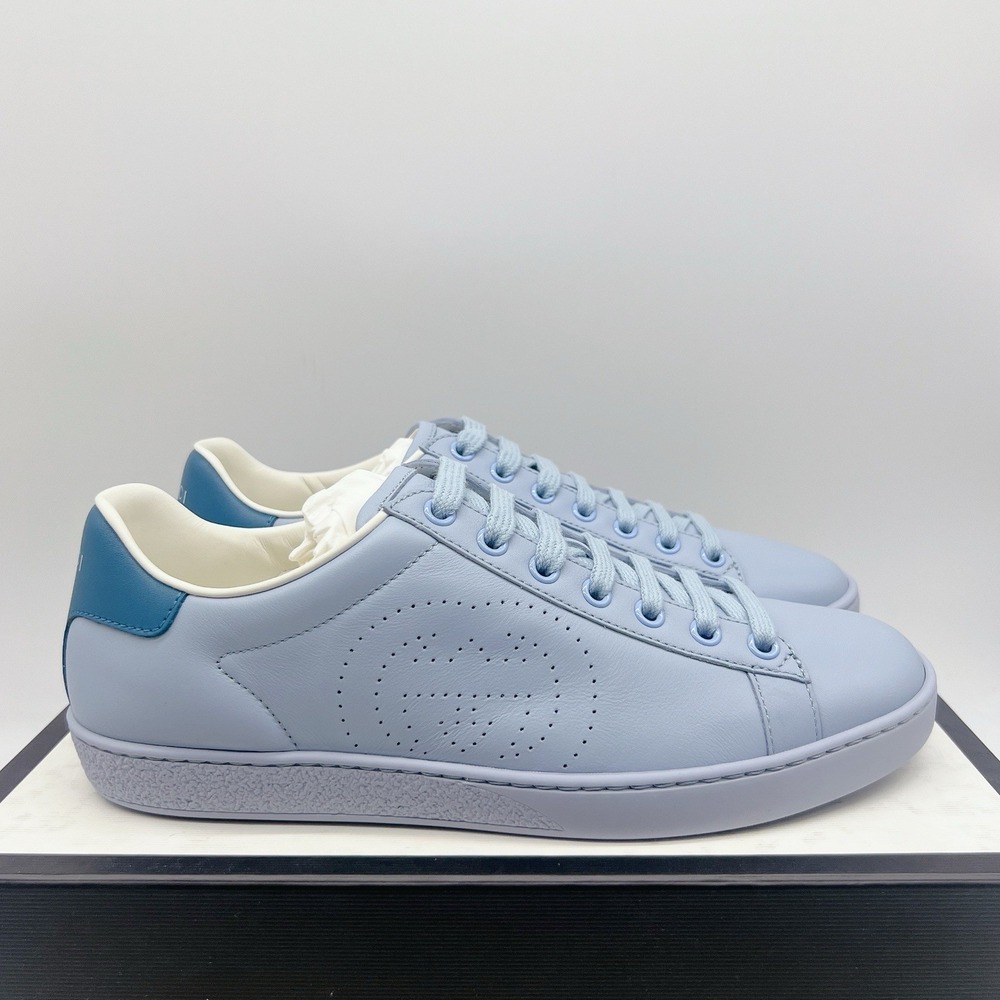 GUCCI Ace Interlocking GG Logo Low Top Sneaker Baby Blue Leather EU 38.5 US 8.5 - Picture 7 of 15